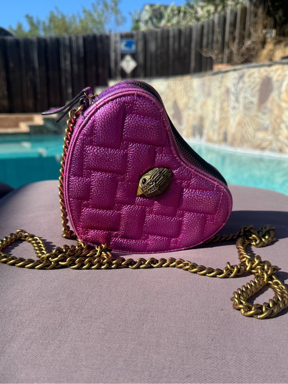 Kurt Geiger Kensington Heart Metallic Pink Leather Crossbody Bag Eagle GUC